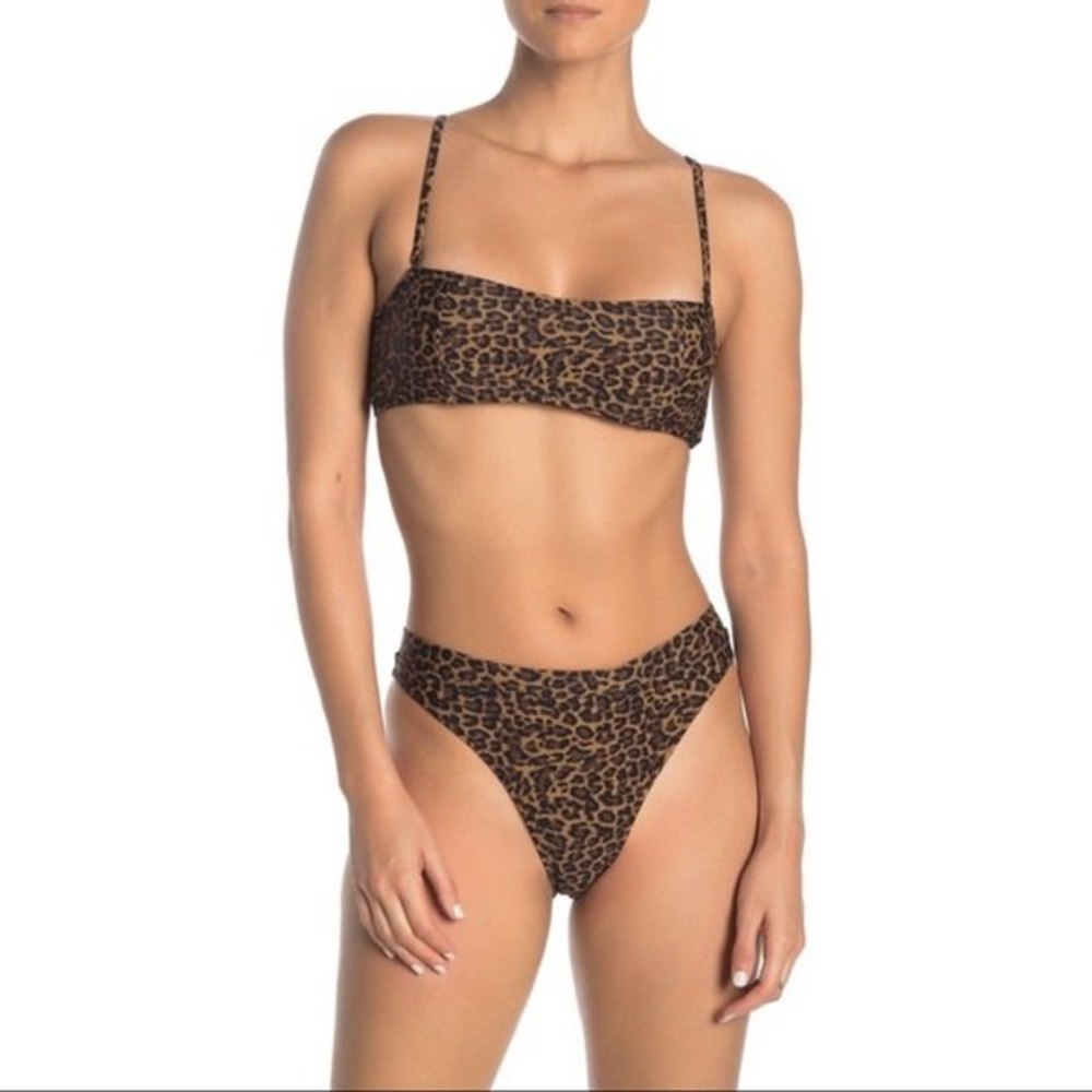 NWT Kendall + Kylie All Time High Waist Bandeau Leopard Bikini XL